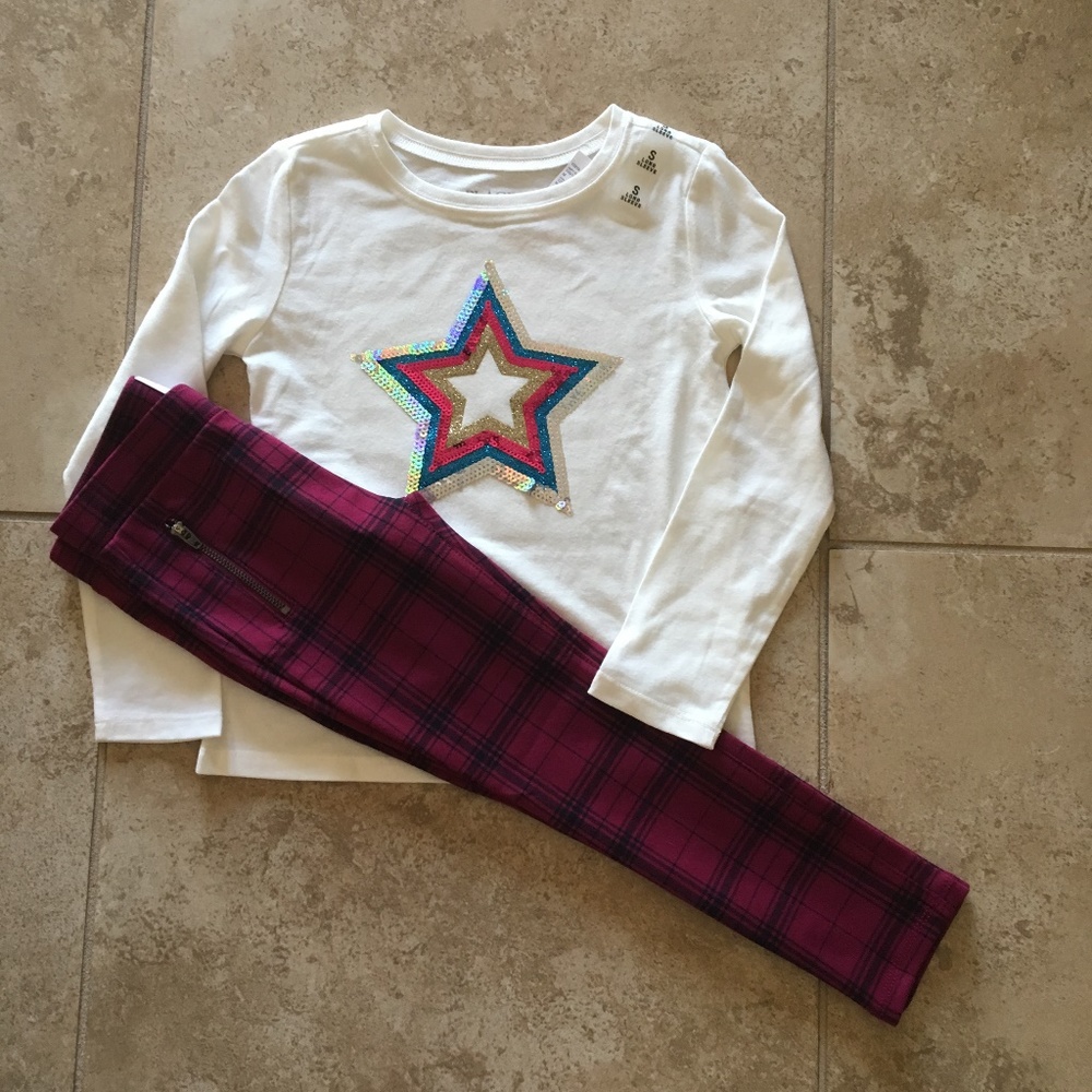 Sequin Star Long Sleeve Top & Plaid Pants